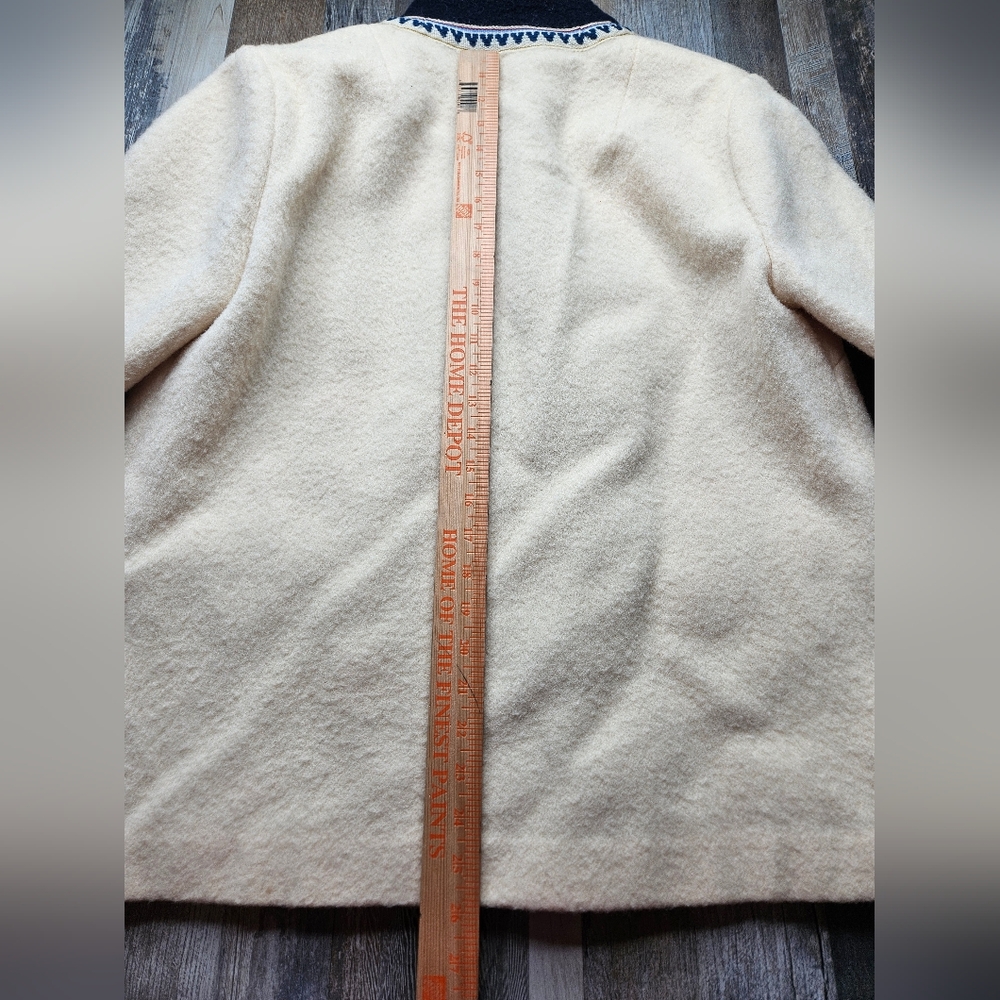 Fjord Fashion Norwegian Wool Jacket Vintage Size XL Cream & Navy Blue - Picture 11 of 14